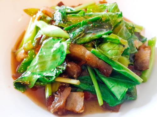 T2. Asian Broccoli Crispy Pork Belly Over Rice (Kana Moo Grob)