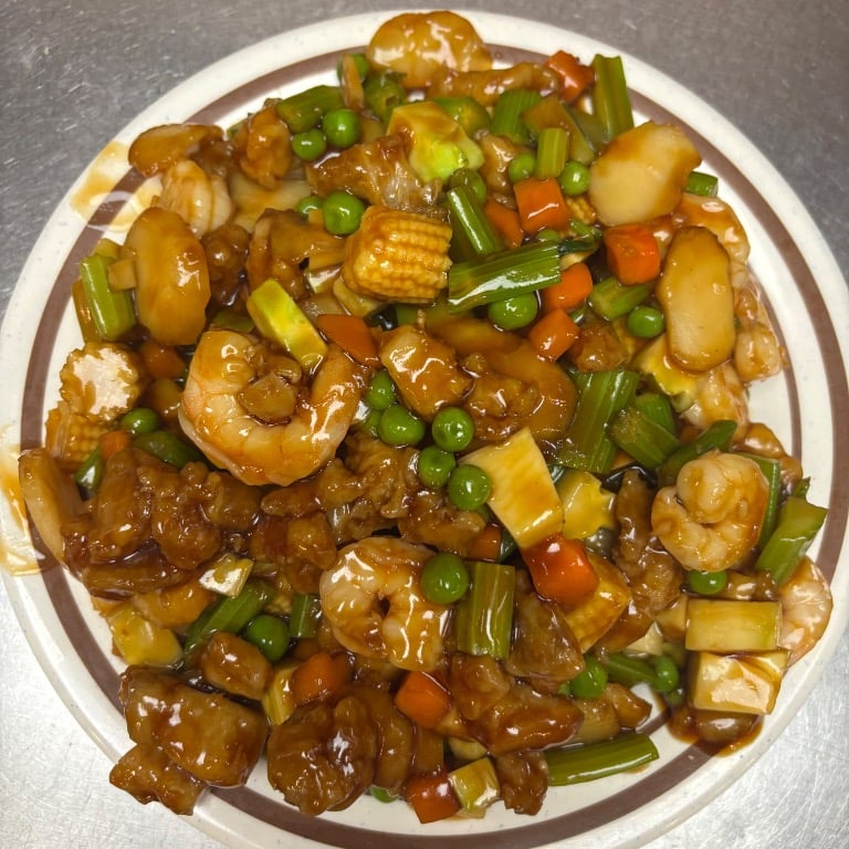 38. 黑汁鸡虾 Chicken & Shrimp w. Brown Sauce