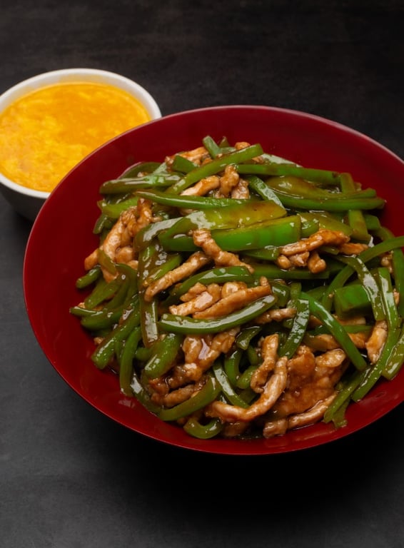 Shredded Pork w. Green Pepper Over Rice