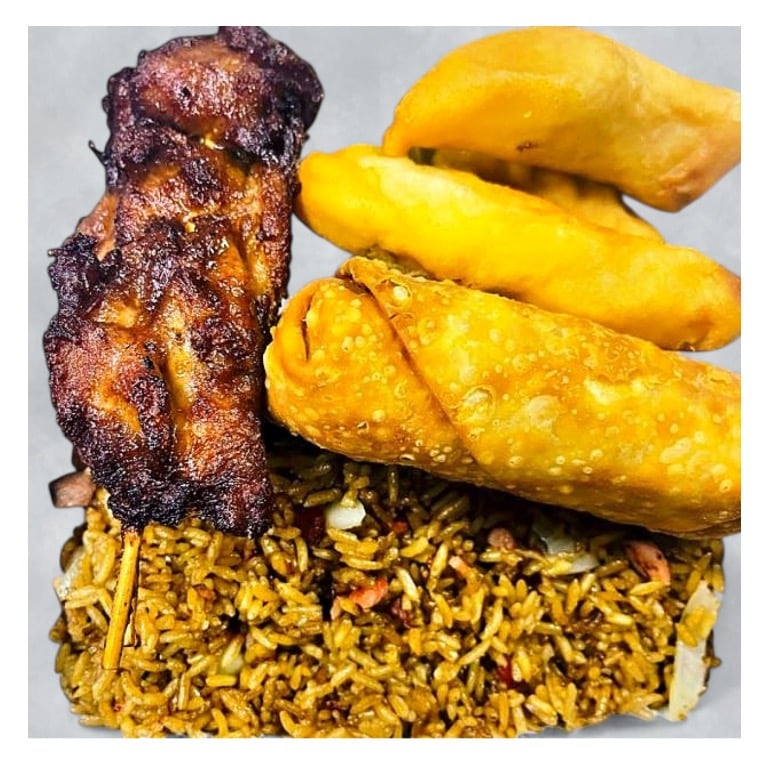 No.5. Teriyaki Chicken (2), Egg Roll (1), Chicken Fingers (3)<br>鸡串春卷金手指