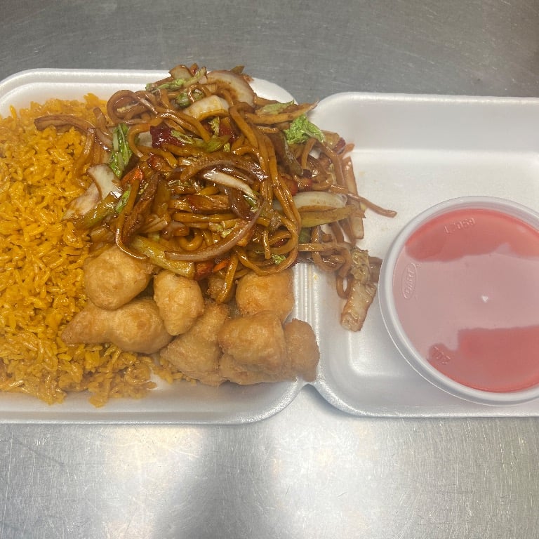 B15. Pork Lo Mein and Sweet Sour Chicken