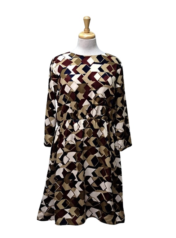 Ada Gatti Ladies Printed Dress - Brown/Navy/White/Maroon