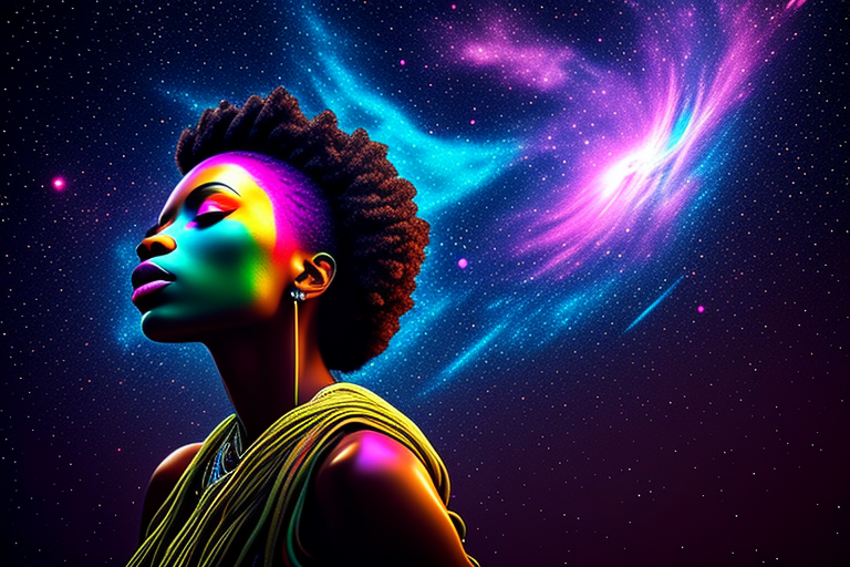 marabelleblue: a vibrant African goddess in a cosmic space