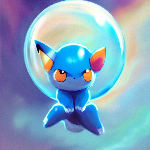 cinematic portrait of Mew Pokemon riding large blue