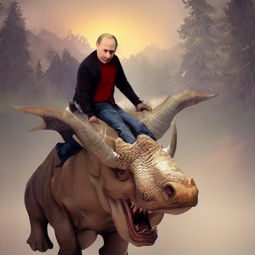 vladimir putin riding a dinosaur