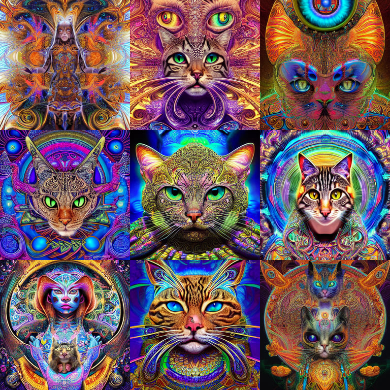 prompthunt: a intricate ornate psychedelic image of a cat shaman ...