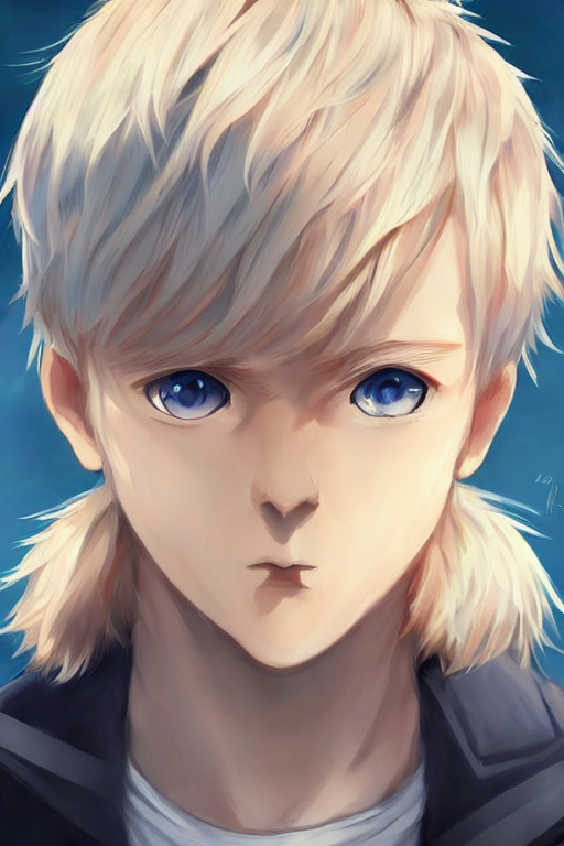 Anime illustration of a beautiful boy with blue eyes