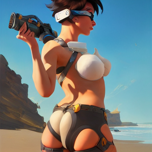 prompthunt: full boy portrait of overwatch tracer wearing a sexy thong on  the beach, artwork by sergey kolesov, medium shot, asymmetrical, organic  painting, sunny day, matte painting, bold shapes, hard edges, street