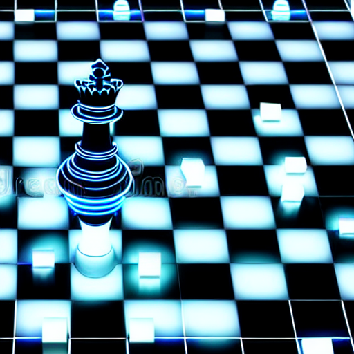 Black And Blue Chess Board With Neon Light Background, 3d Render