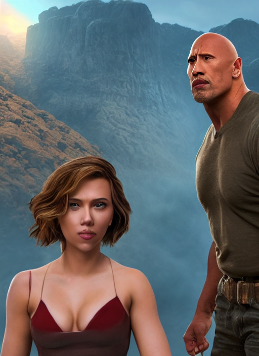 a beautiful portrait of Scarlett Johansson as Dwayne the rock Johnson !dream Madison Beer as a video game character, digital art, unreal engine, unreal engine render, blender render, render, 4k, coherent