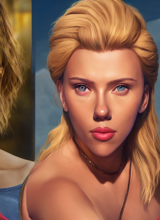 a beautiful portrait of Scarlett Johansson as Dwayne the rock Johnson !dream Madison Beer as a video game character, digital art, unreal engine, unreal engine render, blender render, render, 4k, coherent