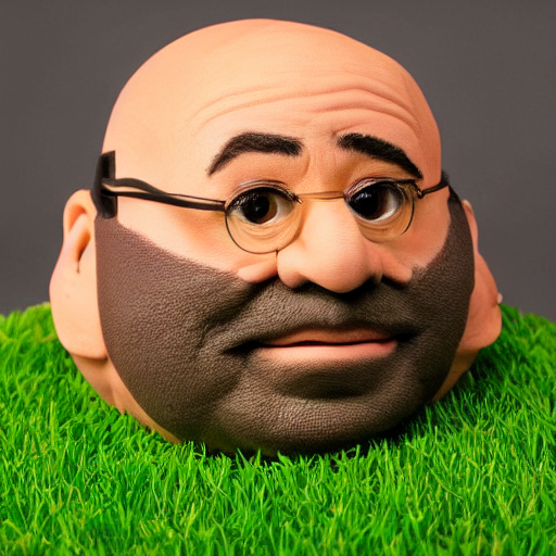 prompthunt: studio portrait still of danny devito as a!!!! grasshead toy!!!!  shaped as danny devito!!! with grass hair, highly detailed, accurate,  symmetrical, studio lighting, key light,