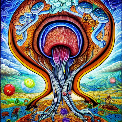 prompthunt mushroom of life painting by aaron brooks, chris dyer