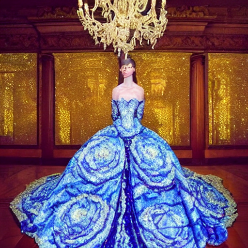 prompthunt: Stunning photograph of a magnificent and extravagant ball gown  designed after by Van Gogh's Starry Night. Fashion contest winning piece.  Studio lighting