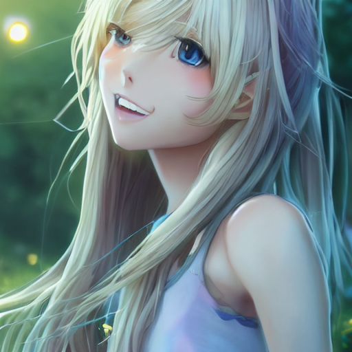 Dark blonde hair, medium hair length, cute waifu, side bangs, wavy hair,  blue eyes, anime style, natural lipstick, round face, full hd