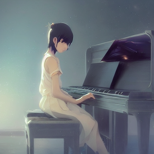 prompthunt: anime girl Playing the Piano instrument , digital Art, Greg  rutkowski, Trending cinematographic artstation