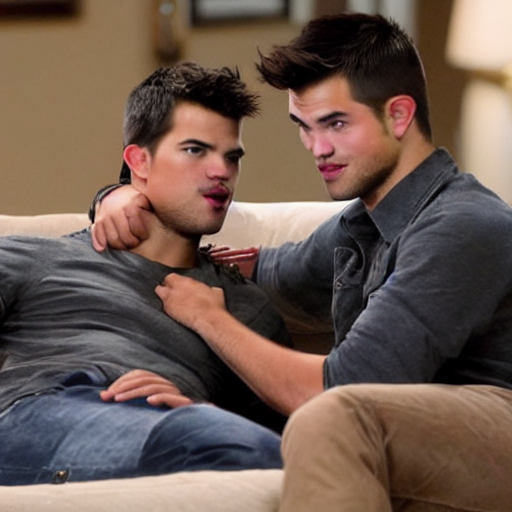 taylor lautner making out with robert pattinson on a couch in a beautiful living room