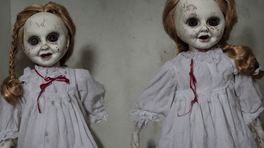 prompthunt: annabelle porcelain doll demon in an old mental hospital,  detailed creepy face and eyes, fairybox background