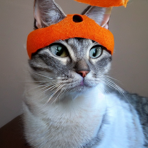 prompthunt: cat wearing a helmet that looks like an orange peel, fruit  helmet