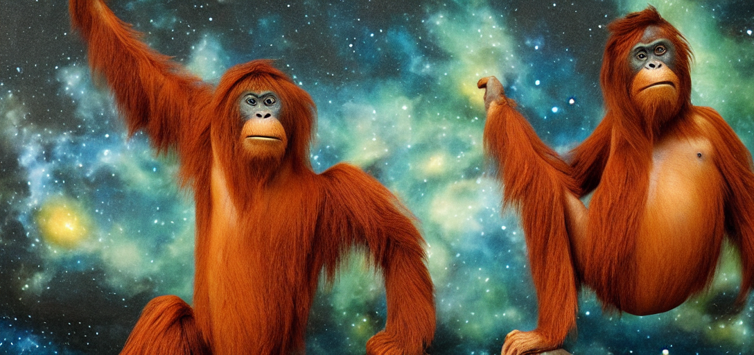 prompthunt: Large diorama, celestial orangutan posing in the style of ...