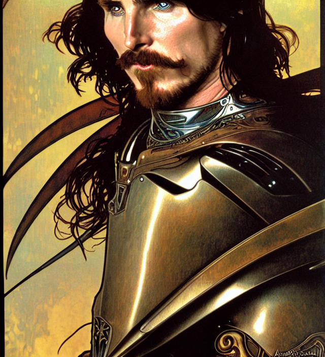 prompthunt: realistic detailed face portrait of christian bale in knight's  armor by alphonse mucha, ayami kojima, amano, greg hildebrandt, and mark  brooks, male, golden ratio, art nouveau, neo - gothic, gothic