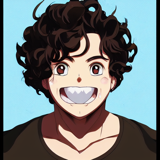 Anime-style man with closed eyes and a smile