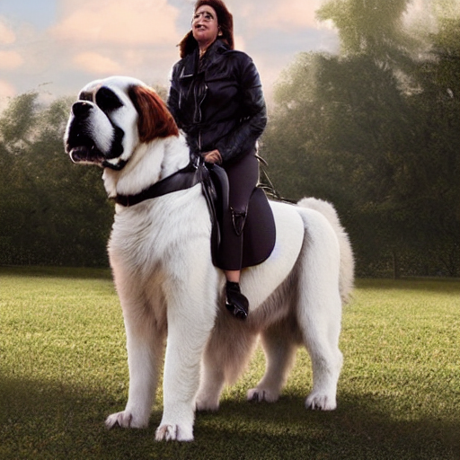 prompthunt girl riding giant saint Bernard in the park trending