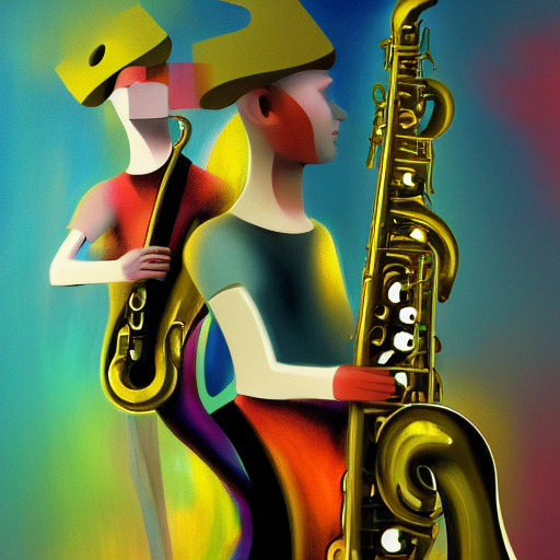 prompthunt a saxophone, a piano, and a double bass. jazz. abstract