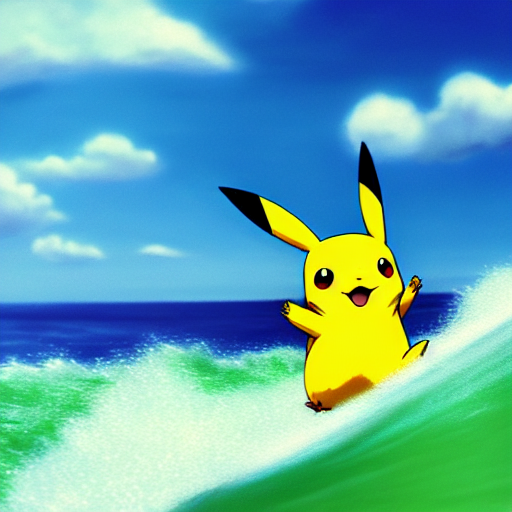 pikachu surfing on a wave made of green slime, pokemon tcg image, trending on artstation