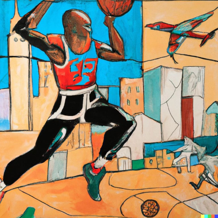 prompthunt: michael jordan playing basketball in new york city painted by  picasso