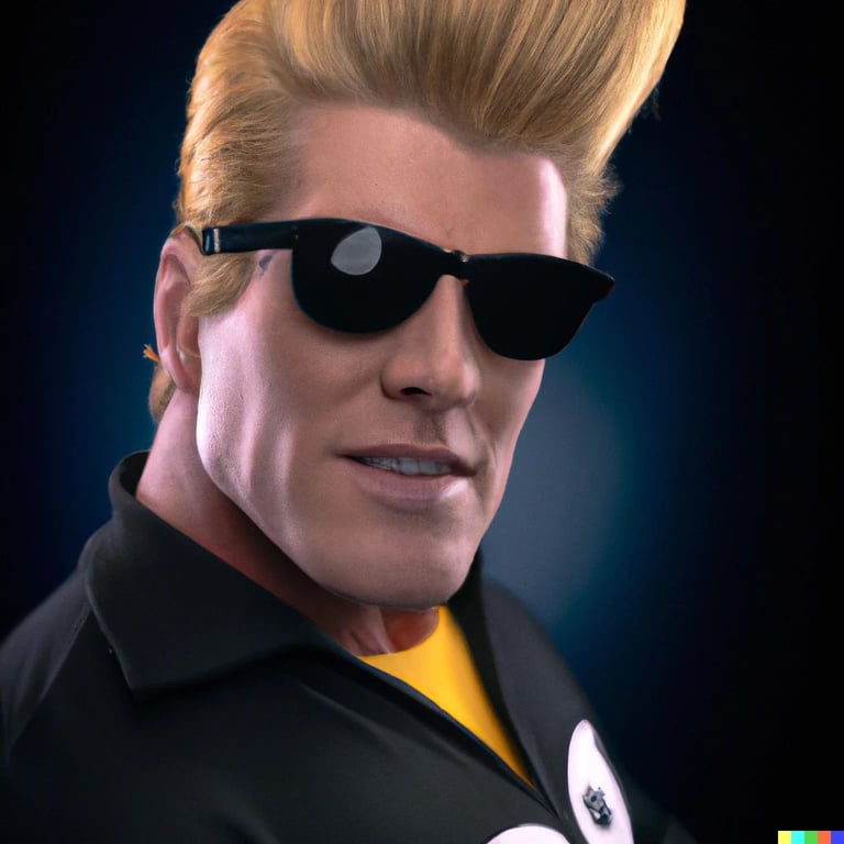 prompthunt Professional portrait photograph of the character johnny bravo shot with nikon d850