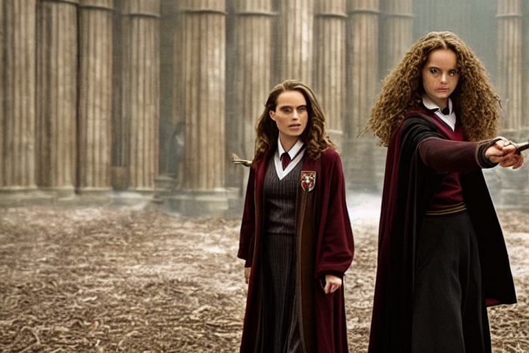 prompthunt: film still Natalie Portman as Hermione Granger wearing hogwarts  uniform in Harry Potter movie
