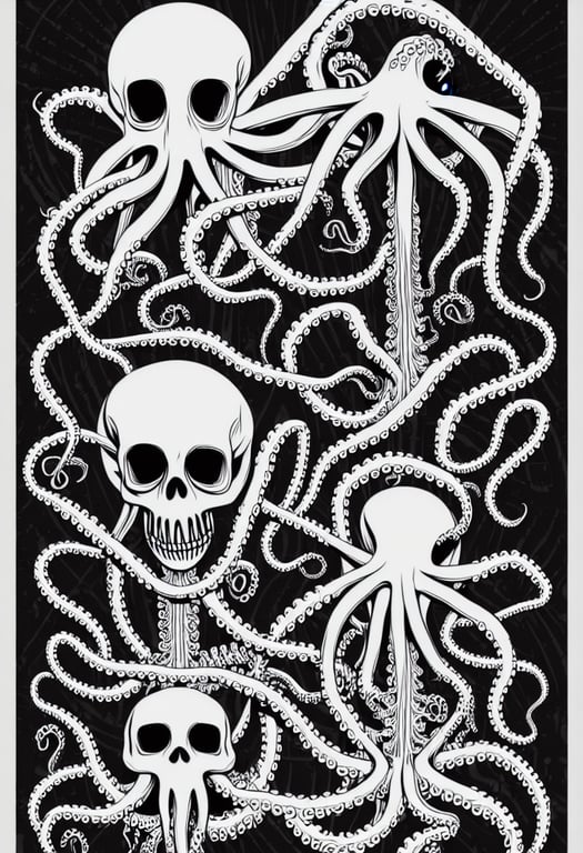 prompthunt: fillmore concert poster, realistic symmetrical octopus  skeleton, vector art, sticker design, 8k, highly detailed