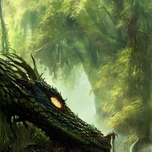 prompthunt: green dragon sleeping in a swamp, fantasy, dnd, art by greg  rutkowski