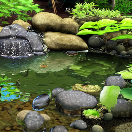 prompthunt: japanese kappa relaxing by a pond, realistic, vibrant,  extremely detailed