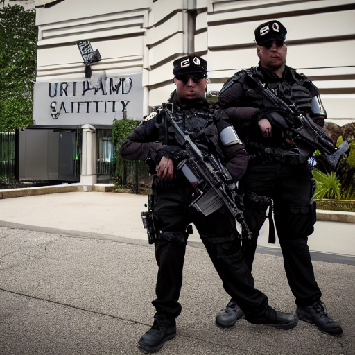 prompthunt: Heavily armed Secret Service agents guarding Freddy Fazbear