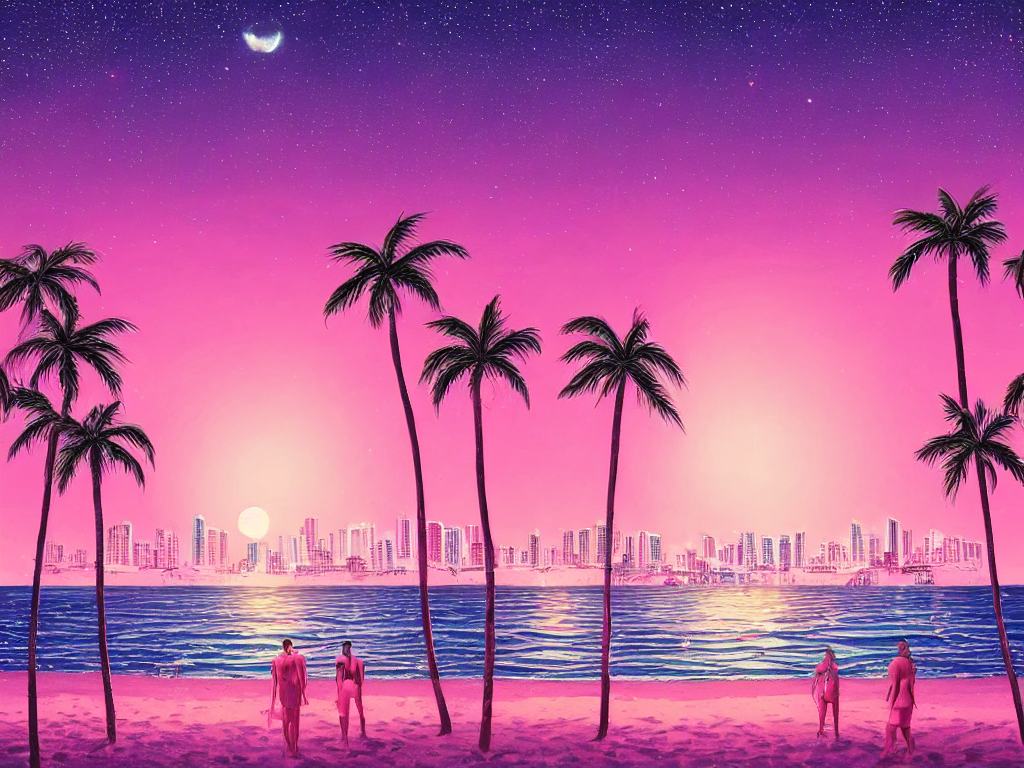 Đêm trên bãi biển Miami mùa hè và thành phố sẽ trở nên đẹp hơn với nền đại dương màu hồng. Hãy để màn hình của bạn mê say bởi tuần lộc của thành phố và khoảnh khắc từng lúc tàn dần của hoàng hôn hồng trên đại dương.