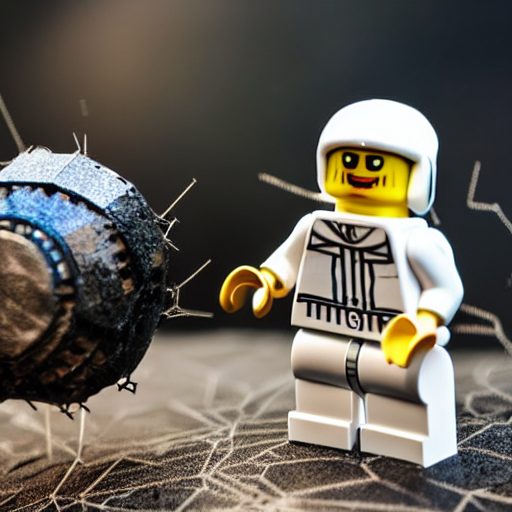 prompthunt: lego astronaut with real spider ( eos 5 ds r, iso 1 0 0, f / 8,  8 4 mm, postprocessed, bokeh )