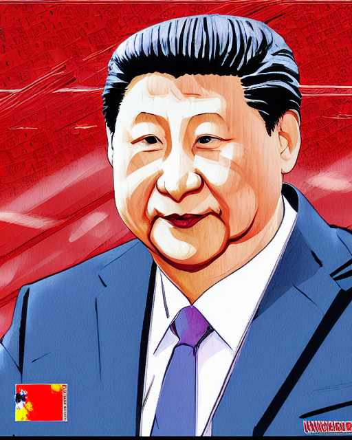 Digital state-sponsored anime art of Xi Jinping by A-1 studios, serious expression, empty warehouse background, highly detailed, spotlight