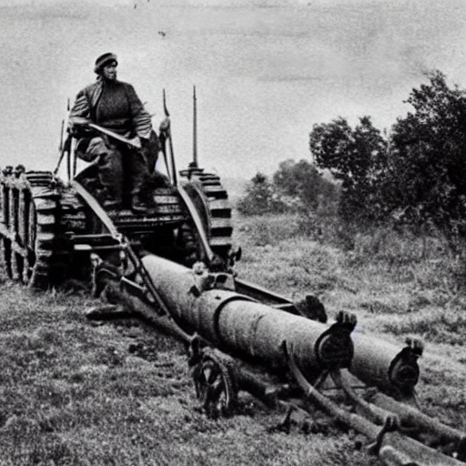 prompthunt: a picture of a enormous bear pulling a towed heavy canon behind  his back like a chariot, eastern front, historical picture
