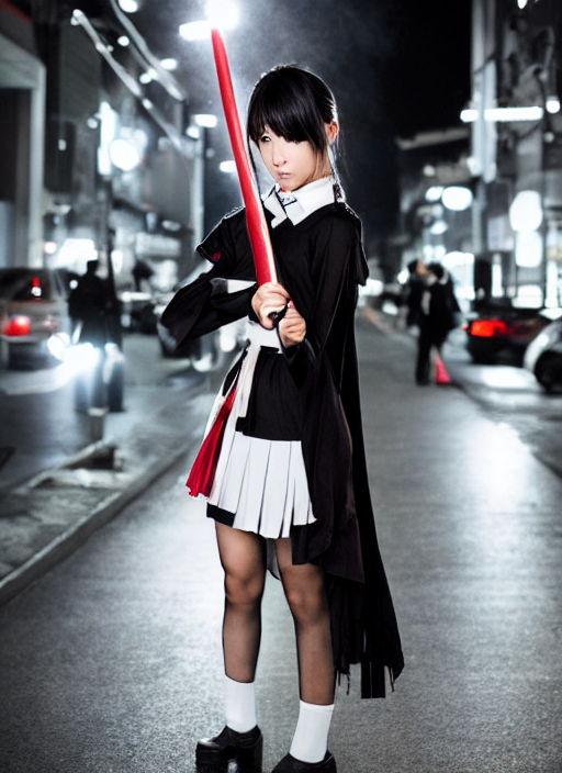 prompthunt sukebon delinquent girl holding a katana threateningly