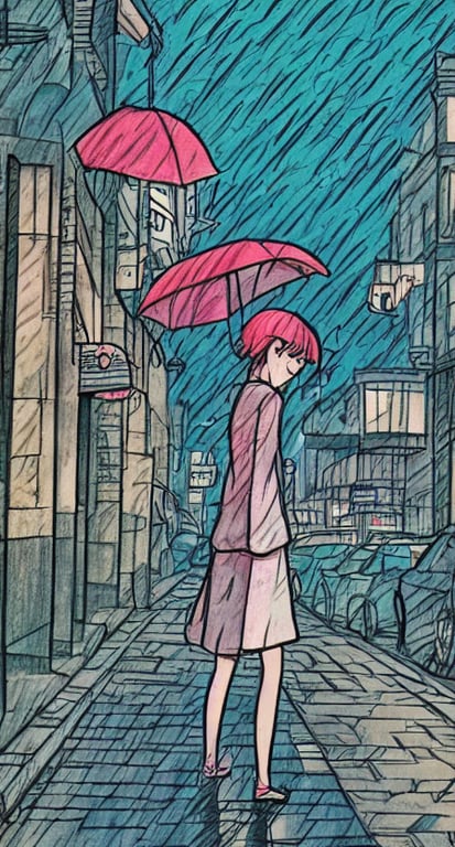 prompthunt: girl in a summer rain ,retro style,90s vibe,Aesthetic,city