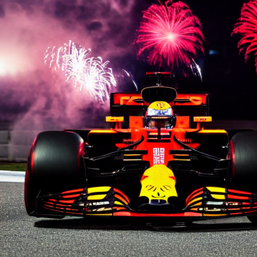 prompthunt: portrait of max verstappen getting out of a mercedes f 1 car,  dramatic shot, great photography, ambient light, night time, fireworks in  the background