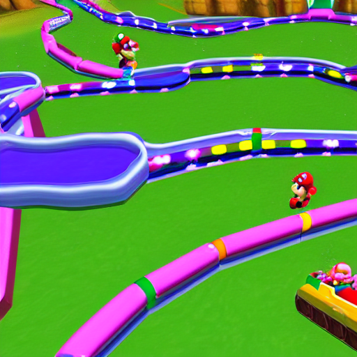 prompthunt A Mario Kart Double Dash Custom Track in Daisy Garden.