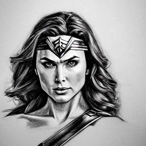 prompthunt: highly detailed pencil sketch of wonder woman, hyperrealistic,  photorealistic, artstyle, highly detailed, sharp