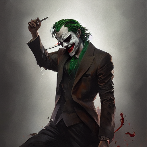 prompthunt: joker, dynamic pose, painted by wenjun lin, greg rutkowski