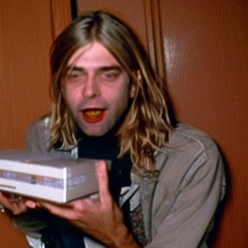 prompthunt: Kurt Cobain on Ring Doorbell footage delivering pizza