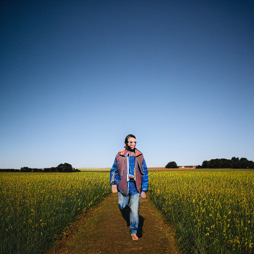 prompthunt: steven bonnell ii in a blue jacket walking in a field, 2 0 mm  sigma lens, sony a 7 siii