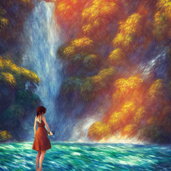 prompthunt: an epic makoto shinkai and renoir landscape with a beautiful  brown haired woman playing a guitar in front of hawaiian waterfall, golden  hour, ultra smooth, lois van baarle, ilya kuvshinov, unreal