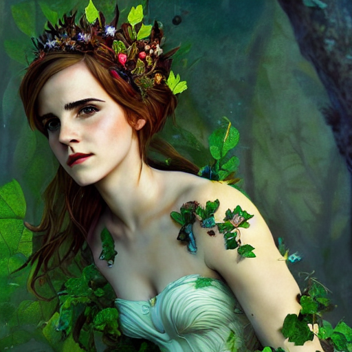 prompthunt: emma watson as titania, summer queen. faerie queen. queen of  light, green, poison ivy, made by caravaggio stanley artgerm lau wlop  rossdraws artstation cgsociety concept art octane render, wide angle lens